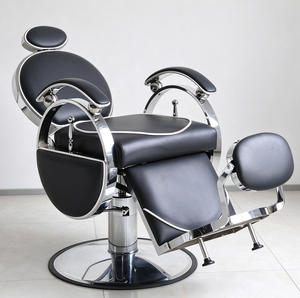 Fauteuil de barbier en cuir noir, hydraulique, inclinable, avec repose-pieds réglable et base ronde, pour salon de coiffure - Product Image 4