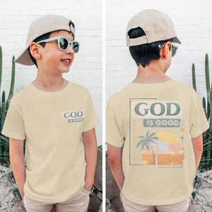 T-shirt pour garçons God Is Good, T-shirt de foi chrétienne en coton à manches courtes, respirant, avec motif palmier de plage pour enfants - Product Image 2