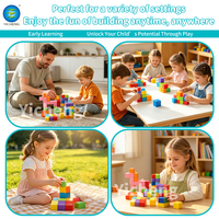 Juego de Bloques de Construcción Magnéticos de 6 Caras de 4.2 cm, 12 Cubos Magnéticos de Arcoíris para Niños, Juguetes Magnéticos Educativos STEM 3D para Niños Pequeños