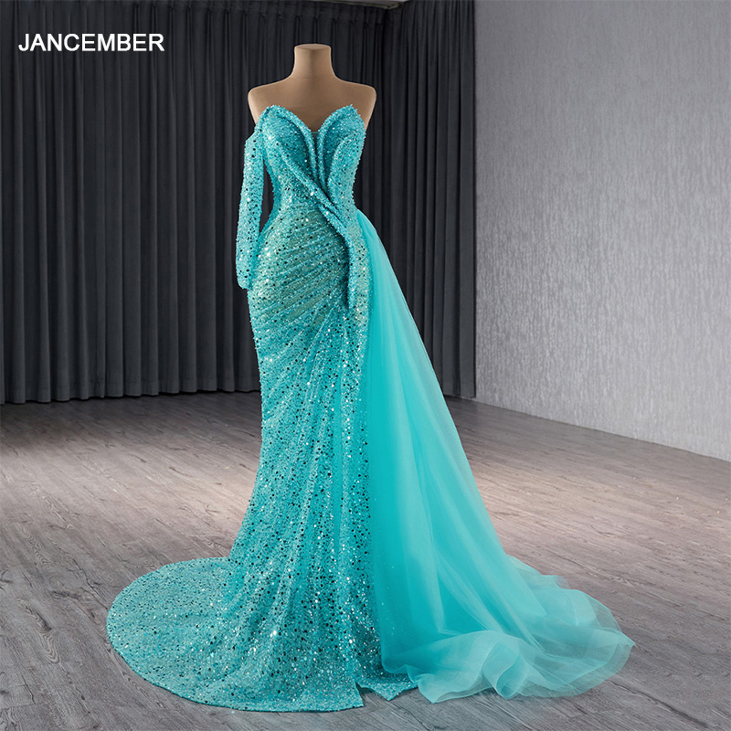 Light Blue Split Evening Gown - Luxury Beaded Maxi Dress