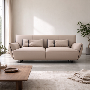 Sculpted Arm Leather <b>Sofa</b> 2 Seater Chaise Sectional Metal Trim Slim Splayed Metal Legs Modern Living Room Hotel Villa Bedroom - Product Image 3
