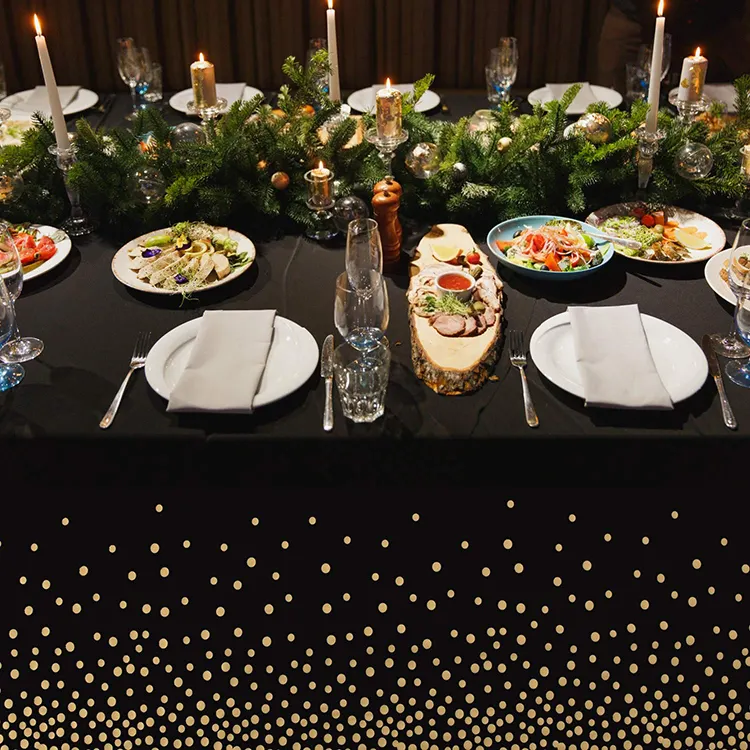 Rechteck Premium Black Gloden Tischdecke Kunststoff Tischdecke Wasserdichte Einweg Tischdecken für Party