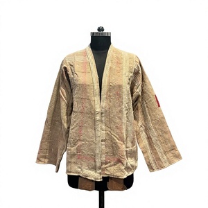 Handcrafted <b>Kantha</b> Short Quilted <b>Jacket</b> with Boho Patchwork Design Breathable 100% Cotton Shawl Collar - Product Image 1