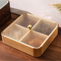Boîte à fruits secs en bois massif écologique, fabriquée à la main, avec couvercle en verre, 4 compartiments, plateau à collation de style américain, pour le salon, pour ranger les noix