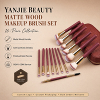 Pinceaux de maquillage personnalisés 2026 – Haute qualité, logo personnalisé, professionnels, véganes, manche en bois mat, rouge et or – Ensemble de pinceaux de maquillage