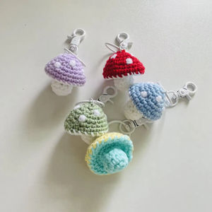 Factory Wholesale Eco-Friendly UV Printing Colorful Handmade Woven Mushroom <b>Carabiner</b> <b>Keychain</b> Kawaii Backpack Hanging Gift - Product Image 4