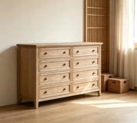 Commode de chambre traditionnelle en bois massif à 6 tiroirs, couleur bois naturel, en chêne blanc d'Amérique du Nord