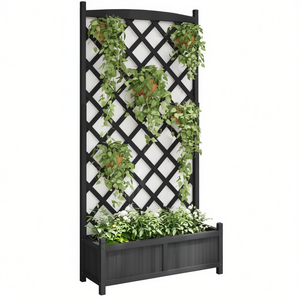 Jardinière en plastique noir 35,4 L x 70,9 H x 13,8 P avec treillis, pot de fleurs de style rustique - Product Image 1