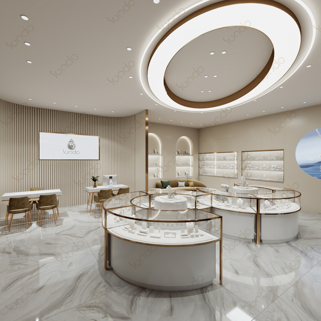 High-quality Custom Luxury Jewelry Showcase with Stainless Steel & Tempered Glass and LED Lighting for Jewelry Store Display