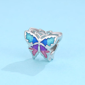 S925 Sterling Silver Colorful Gradient Enamel Butterfly <b>Bead</b> <b>Charm</b> Blue Purple Pink Wings Fit <b>Bracelet</b> Necklace Women Gift - Product Image 4