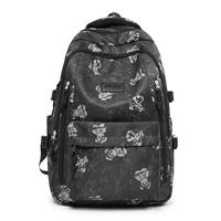 Sac à dos bleu brumeux à imprimé ours mignon pour étudiants, style preppy tendance, sac d'école en nylon léger, sac à dos multi-compartiments