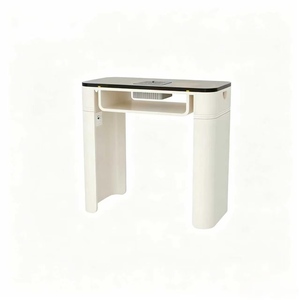 Cream-style Nail Art <b>Table</b> and Chair Set with Ironwork and Glass Featuring Built-in Vacuum Cleaner Socket and Nail Art Tab - Product Image 6