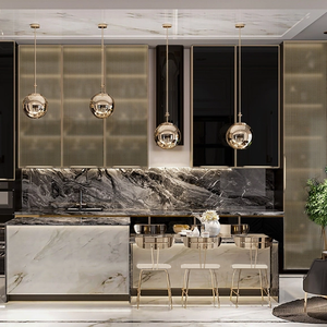 Nouvelle conception 2024, armoires de cuisine de luxe en verre noir brillant et or moderne - Product Image 1