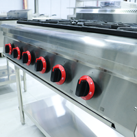Cuisinière à gaz naturel commerciale HELAXEN à 6 brûleurs |   Acier inoxydable 30/46,5 kW Puissance Facile à nettoyer Conception portable 1 an