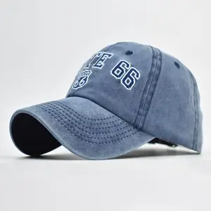 Berretti blu Navy 100% cotone Slouchy Route 66 lettere Vintage Close berretto da Baseball per uomo Sport