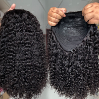 Perruque mi-tête en cheveux humains bouclés afro birmans, sans colle, avec cordon de serrage et clips discrets, idéale pour les débutantes