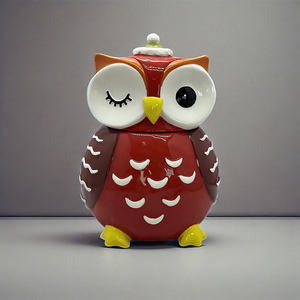 Tarro de galletas de búho gordo 3D de dolomita pintado a mano - Escultura de animal adorable personalizada para cocina - Product Image 1