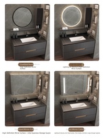 Ensemble de meuble-lavabo mural en céramique avec dalles de pierre, style luxe moderne, miroir intelligent avec éclairage anti-buée, salle de bain minimaliste