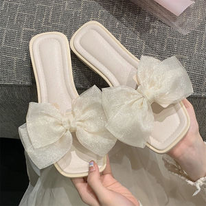 XIXITIAO moda elegante damas hogar mujer moda casa zapatilla con lazo barato princesa arco niña diapositivas zapatillas para mujeres niñas - Product Image 1