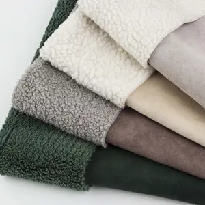 Tecido de inverno Hot Sale Polyester Bonded Sherpa Tecido Teddy Com Camurça Tecido Bonded Faux Fux Para Jaquetas Vestuário