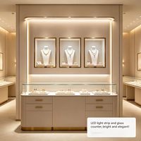 Grande vitrine à bijoux en bois gris foncé avec éclairage LED, design écologique, construction durable pour l'affichage en magasin de bijouterie