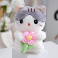 Porte-clés en peluche doux Kawaii, breloque chat, chaton mignon en crochet avec fleur, jouet animal en peluche, pendentif de sac, poupée, mini porte-clés animaux en peluche