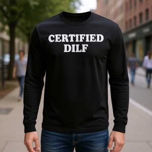 T-shirt a maniche lunghe certificata Dilf nera da uomo, abbigliamento casual - Product Image 3