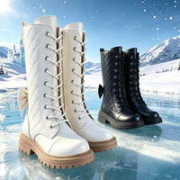 Bottes coréennes pour filles 27-37, hautes, au-dessus du genou, avec fermeture éclair latérale, semelle extérieure en caoutchouc, couleur unie noire, synthétiques, automne-hiver