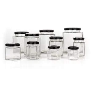 Custom 4oz 6oz 120ml hexagon glass jar for caviar jam honey with black metal twist cap