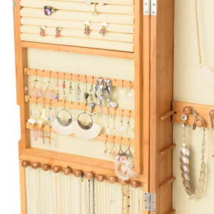 High Quality Bamboo Rectangle Home Decoration <b>Wall</b>-Mounted Jewelry Box <b>with</b> <b>Mirror</b> Convenient to Use - Product Image 4