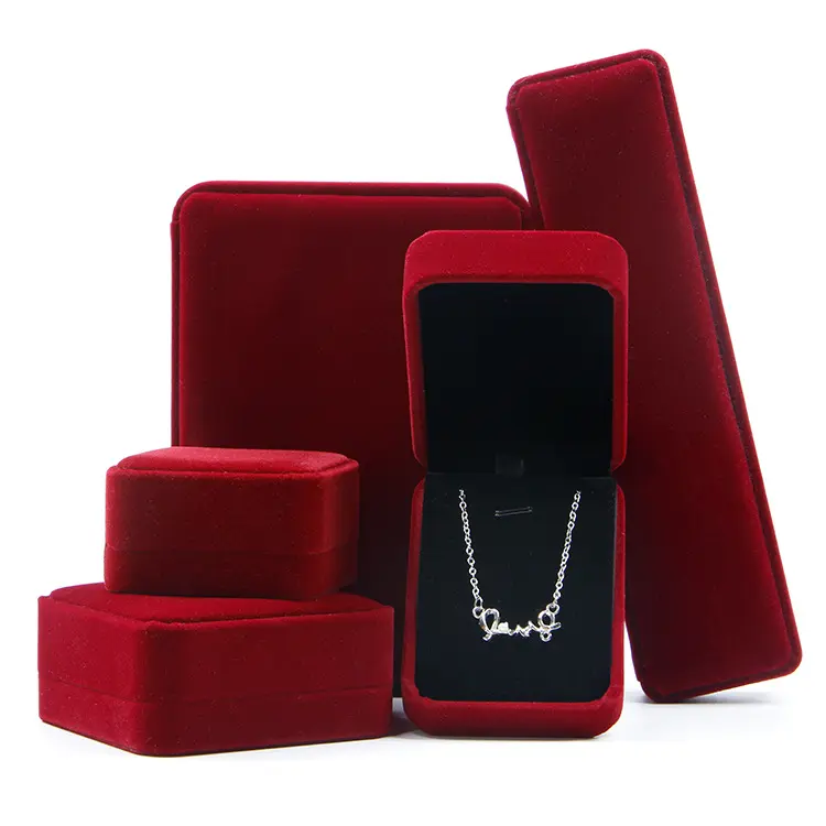 Cajas de terciopelo personalizadas de alta calidad, joyería de lujo, collar, anillo, regalo, embalaje suave, caja de almacenamiento de terciopelo para joyería