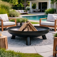 Luxuriöse Corten-Stahl-Feuerstelle für den Pool – Moderne runde Wasserschale mit Brunnen- und Feuerelement für die Gartendekoration von Villen
