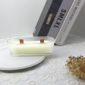 LO94 Parfums de luxe personnalisés Aroma <span class=keywords><strong>Cire</strong></span> de soja Mèche en bois Forme de <span class=keywords><strong>bateau</strong></span> ovale Bocal en verre Cadeau Bougies parfumées - Product Image 5