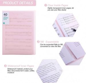 40 Pockets Pink Plastic Presentation Book <b>Portfolio</b> <b>Folder</b> File <b>Folder</b> Clear Sleeves Protectors Display Book Document Organizer - Product Image 3
