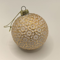 Boules de Noël en verre texturées faites à la main, blanches et dorées, de haute qualité, motif 3D (grille/fleur/vague), décorations de fête pour la maison