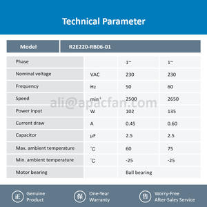 For R2E220-RB06-01 220mm 230VAC 0.45A 102W 2500RPM 945m3/h IP44 Medical Equipment Inverter Centrifugal Cooling <b>Fan</b> OEM Ball - Product Image 3
