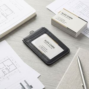 Business Professional Leather ID Card Holder Detachable Card Holder Silk Screen <b>Polyester</b> <b>Lanyard</b> for Office Use - Product Image 1