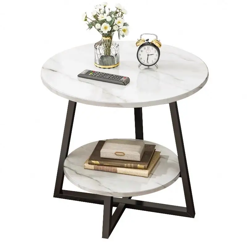 Mesa de centro de mármol de lujo moderna, mesa de centro redonda de madera maciza, mesa de té, escritorio de vidrio templado