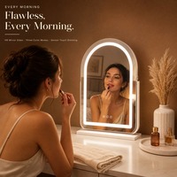 Miroir de Maquillage LED avec Bande Diffuseur, Verre Anti-Distorsion 30x40cm, Lumière Chaude, Naturelle, Froide, Pivotant à 360° pour Spa, Boutique, Hôtel