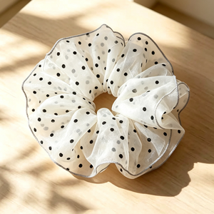 Elastico per capelli coreano in tulle trasparente con pois neri, per coda di cavallo - Product Image 6