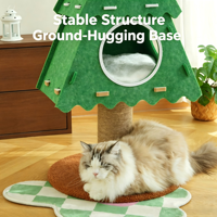Lit-cave pour chat en feutre multicouche Cèdre et Pin Montagne enneigée avec griffoir en sisal, base stable, arbre à chat combiné pour jeu et sommeil en intérieur