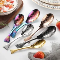 Cuillère en acier inoxydable, cuillère créative en forme de poisson, cuillère dorée, cuillère à dessert, cuillère à boire
