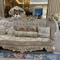 Canapé en tissu en forme de U de style européen turc, design de cour française de luxe, meubles de salon anciens sculptés à la main en bois peint