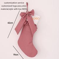 Chaussette de Noël personnalisée en toile à carreaux avec nœud détachable pour cheminée, décoration de Noël, cadeau de fêtes