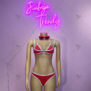 Ensemble sexy en patchwork 2 pièces pour femmes, <span class=keywords><strong>maillot</strong></span> <span class=keywords><strong>de</strong></span> <span class=keywords><strong>bain</strong></span> <span class=keywords><strong>de</strong></span> plage, bordure blanche, haut <span class=keywords><strong>de</strong></span> soutien-gorge halter + <span class=keywords><strong>culotte</strong></span>, tenue <span class=keywords><strong>de</strong></span> club basique et moulante, tenue <span class=keywords><strong>de</strong></span> vacances - Product Image 4