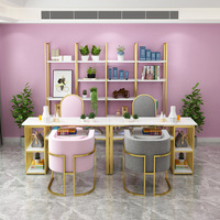 Table de manucure bon marché, meubles de salon de beauté, ensemble de chaises de table de manucure rose moderne