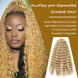 Nueva tendencia cabello ruso de onda profunda 12A doble cutícula dibujada plumas alineadas Extensiones de Cabello 100% extensión de cabello humano de ganchillo crudo - Product Image 5