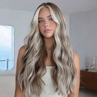 Peluca de Cabello Humano 100% con Ondas Suaves, Color Rubio Ceniza con Reflejos, de 24 Pulgadas, con Frente de Encaje Transparente HD, Pre-Desplumada, para Mujer, Venta al Por Mayor