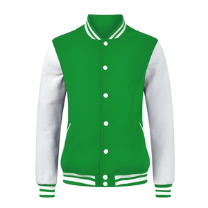 เสื้อแจ็คเก็ตวาร์ซิตี้สีเขียวน้ำทะเลแบบยูนิเซ็กซ์ แต่งกระดุมแป๊ก แถบลายที่คอ แขนเสื้อ และชายเสื้อ  แบบสไตล์ Letterman ของวิทยาลัย - Product Image 1