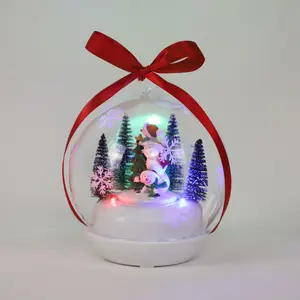 Di dalam dicat tangan kaca Natal Musik berputar dekorasi bola salju ornamen kaca led Natal